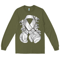 Army Green Lung Cancer white ribbon with boxing gloves Long Sleeve Tee - NancyCooperArtShop