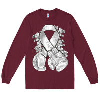 Burgundy Lung Cancer white ribbon with boxing gloves Long Sleeve Tee - NancyCooperArtShop