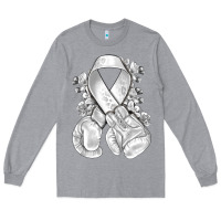 Heather Grey Lung Cancer white ribbon with boxing gloves Long Sleeve Tee - NancyCooperArtShop