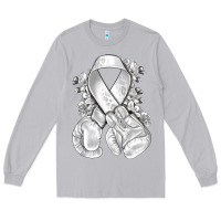 Moon Dust Lung Cancer white ribbon with boxing gloves Long Sleeve Tee - NancyCooperArtShop