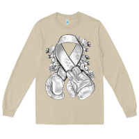 Mushroom Lung Cancer white ribbon with boxing gloves Long Sleeve Tee - NancyCooperArtShop