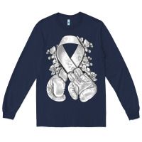 Navy Lung Cancer white ribbon with boxing gloves Long Sleeve Tee - NancyCooperArtShop