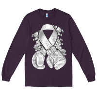 Plum Lung Cancer white ribbon with boxing gloves Long Sleeve Tee - NancyCooperArtShop