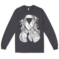 Lung Cancer White Ribbon With Boxing Gloves Long Sleeve Tee | Teevron