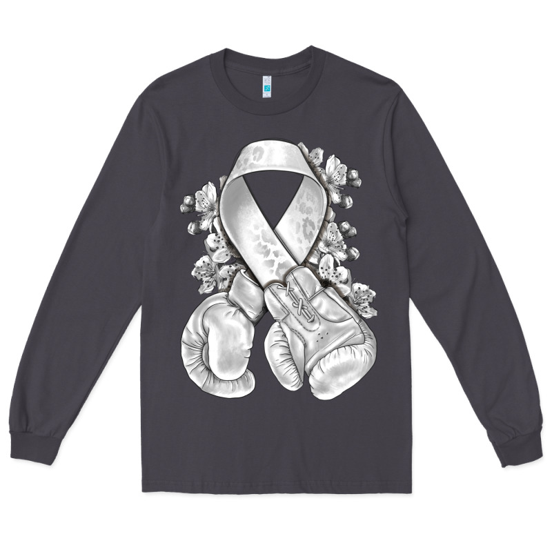 Lung Cancer White Ribbon With Boxing Gloves Long Sleeve Tee by NancyCooperArtShop | Teevron