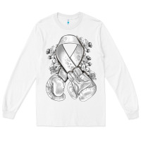 White Lung Cancer white ribbon with boxing gloves Long Sleeve Tee - NancyCooperArtShop