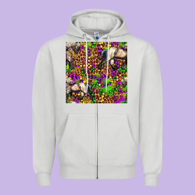 Mardi Gras Leopard Horse Seamless Pattern Zipper Hoodie Designed By Fadigitalartstudio