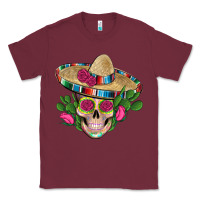 Burgundy mexican skull sombrero roses cactus serape Classic Tee - Artiststas
