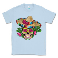 Dusty Blue mexican skull sombrero roses cactus serape Classic Tee - Artiststas