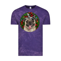 Cloud Purple Christmas Pug With Buffalo Plaid Vintage Tee - RanaPortraitStore