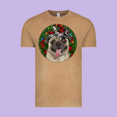 Christmas Pug With Buffalo Plaid Vintage Tee Designed By Ranaportraitstore