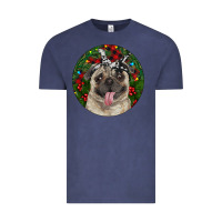 Vintage Denim Christmas Pug With Buffalo Plaid Vintage Tee - RanaPortraitStore