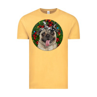 Vintage Mustard Christmas Pug With Buffalo Plaid Vintage Tee - RanaPortraitStore