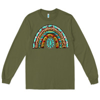 Army Green Western Rainbow with Leopard and Gemstone Long Sleeve Tee - texasbilliewilder