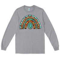 Heather Grey Western Rainbow with Leopard and Gemstone Long Sleeve Tee - texasbilliewilder
