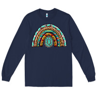 Navy Western Rainbow with Leopard and Gemstone Long Sleeve Tee - texasbilliewilder