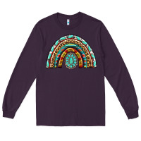 Plum Western Rainbow with Leopard and Gemstone Long Sleeve Tee - texasbilliewilder