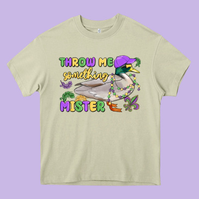 Throw Me Something Mister Mardi Gras Duck Heavy Core Tee Designed By Maliassmallbusiness