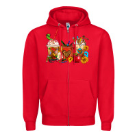 Red Teacher Coffee Cups Zipper Hoodie - FaDigitalArtStudio