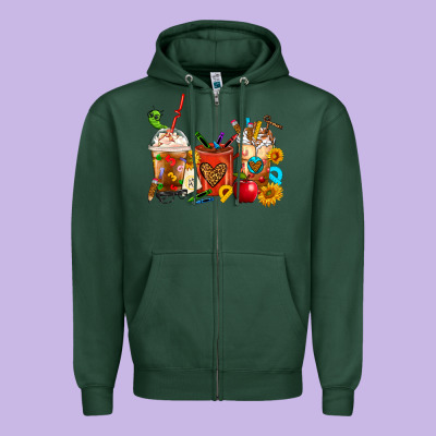 Teacher Coffee Cups Zipper Hoodie Designed By Fadigitalartstudio
