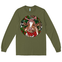 Army Green Brown Cow Christmas Long Sleeve Tee - RanaPortraitStore