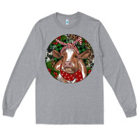 Heather Grey Brown Cow Christmas Long Sleeve Tee - RanaPortraitStore