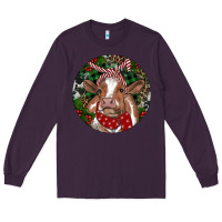Plum Brown Cow Christmas Long Sleeve Tee - RanaPortraitStore