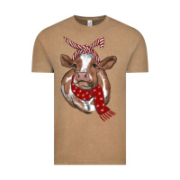 Vintage Coffee Christmas Heifer With Scarf Vintage Tee - RanaPortraitStore