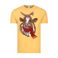 Vintage Mustard Christmas Heifer With Scarf Vintage Tee - RanaPortraitStore