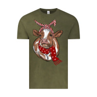 Vintage Olive Christmas Heifer With Scarf Vintage Tee - RanaPortraitStore
