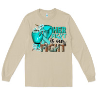 Mushroom Her fight is our fight Ovarian Cancer teal ribbon Long Sleeve Tee - NancyCooperArtShop