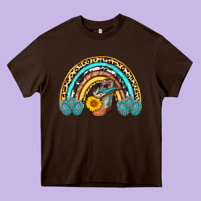 Cowboy Boots And Hat Rainbow Heavy Core Tee Designed By Adodesignshop
