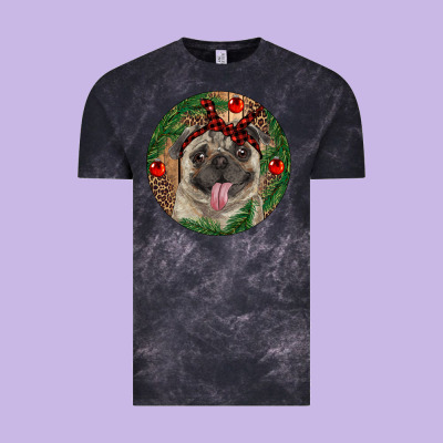 Christmas Pug With Leopard Vintage Tee Designed By Ranaportraitstore