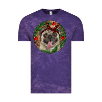 Cloud Purple Christmas Pug With Leopard Vintage Tee - RanaPortraitStore