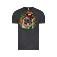 Vintage Black Christmas Pug With Leopard Vintage Tee - RanaPortraitStore