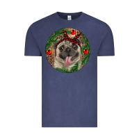 Vintage Denim Christmas Pug With Leopard Vintage Tee - RanaPortraitStore