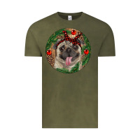 Vintage Olive Christmas Pug With Leopard Vintage Tee - RanaPortraitStore