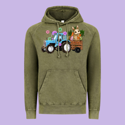 Easter Tracktor Bunny Carrot Flowers  Egg Vintage Hoodie Designed By Ranaportraitstore