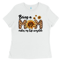 White being a mom makes my life complete Ladies Tee - MaliasSmallBusiness