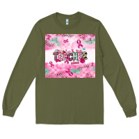 Army Green Breast Cancer Teacher Long Sleeve Tee - NancyCooperArtShop