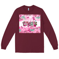 Burgundy Breast Cancer Teacher Long Sleeve Tee - NancyCooperArtShop