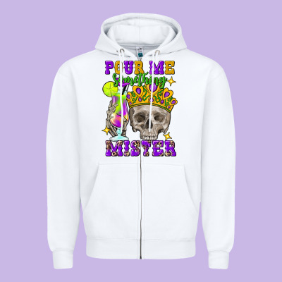 Skull Pour Me Something Mister Zipper Hoodie Designed By Fadigitalartstudio
