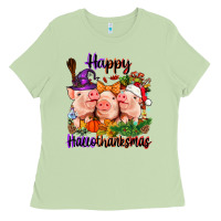 Matcha Happy Hallothanksmas Pigs Ladies Tee - NancyCooperArtShop