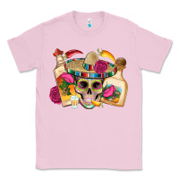 Bubblegum Pink mexican skull sombrero tequila bottle paper roses Classic Tee - Artiststas
