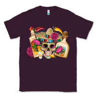 Plum mexican skull sombrero tequila bottle paper roses Classic Tee - Artiststas