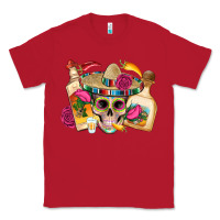 Red mexican skull sombrero tequila bottle paper roses Classic Tee - Artiststas