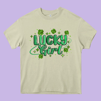 Lucky Girl Heavy Core Tee Designed By Maliassmallbusiness
