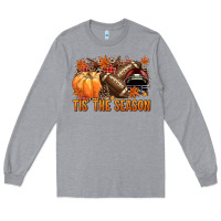 Heather Grey Tis' the season Football and maroon helmet Long Sleeve Tee - NancyCooperArtShop