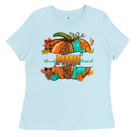 Baby Blue Thankful grateful blessed mini pumpkin Ladies Tee - NancyCooperArtShop