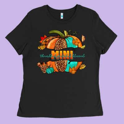 Thankful Grateful Blessed Mini Pumpkin Ladies Tee Designed By Nancycooperartshop